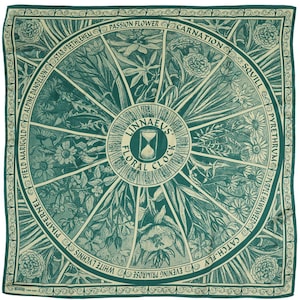 Floral Clock Scarf | Botanical Engraving Print | Silky Neckerchief Accessory