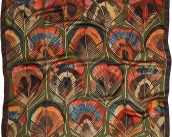 Plumage Silky Scarf - Vintage Inspired Silky Print (Green, Red)