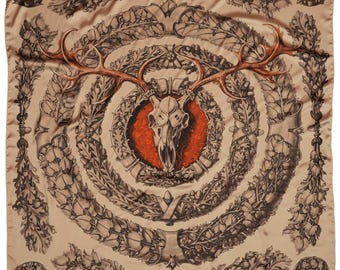 Elk Silky Scarf  | Vintage Print | Book-Inspired Neck Scarf, Hair Accessory