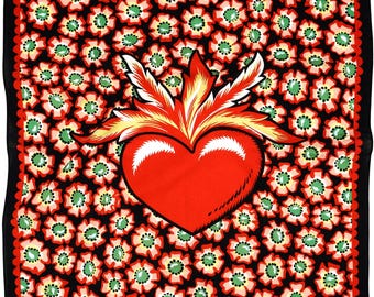 Heart Bandana - Book Inspired 24" Natural Cotton | Floral | Red Black Green Yellow | Pattern | Booklover Gift | Girlfriend Gift | Cotton