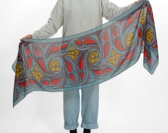 Chivalry All-Season Scarf - Vintage-Inspired Cotton-Poly Print (Blue, Red, Gold)
