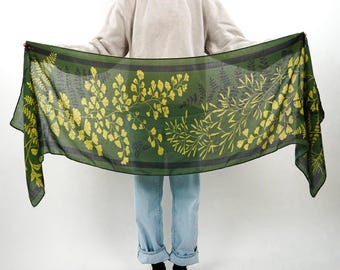 Magnificent Ferns Scarf - Book Inspired - Soft Cotton Blend | Green and Gold Accessory | Cute Fruit Design | Booklover Gift | All Season