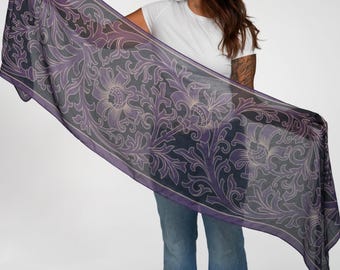 Periwinkle All-Season Scarf - Vintage-Inspired Cotton-Poly Print (Purple_