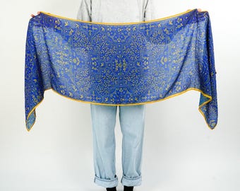 Scrawling Scarf - Book Inspired - Soft Cotton Blend | Royal Blue and Gold | Intricate Design | Booklover Gift | All Season | Girlfriend