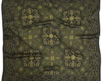 Shrubbery Silky Scarf - Vintage Inspired Silky Print (Green)