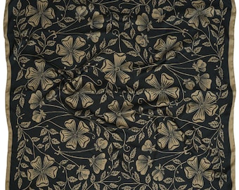 Lush Silky Scarf - Vintage-Inspired Silky Print (Black, Tan)
