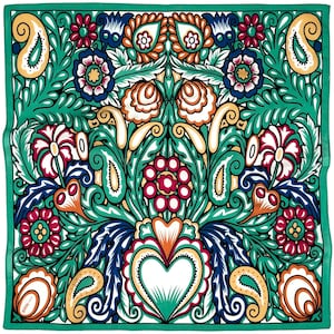 Floral Paisley Bandana - Teal Multicolor, Natural Cotton 24"