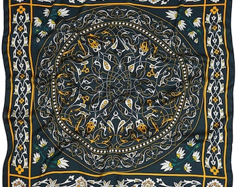 Obsidian Silky Scarf - Vintage Inspired Silky Print (Blue)