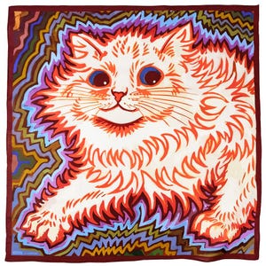Kaleidoscope Cat Bandana - Book Inspired 24&quot; Natural Cotton | Colorful | Vintage Style | Booklover Gift | Cat Gift | Hair Wrap | Large