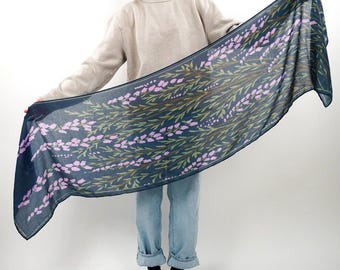 Purple Floral Scarf - Book Inspired Cotton Blend Wrap