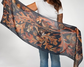 Acorn All-Season Scarf - Vintage-Inspired Cotton-Poly Print (Black, Orange)