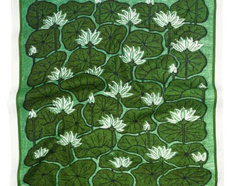 Lily Pad Bandana - Inspirado en libros, Algodón Natural Grande 24" Flor Verde / Blanco, Diadema / Máscara / Traje / Peinado, Regalo Booklover