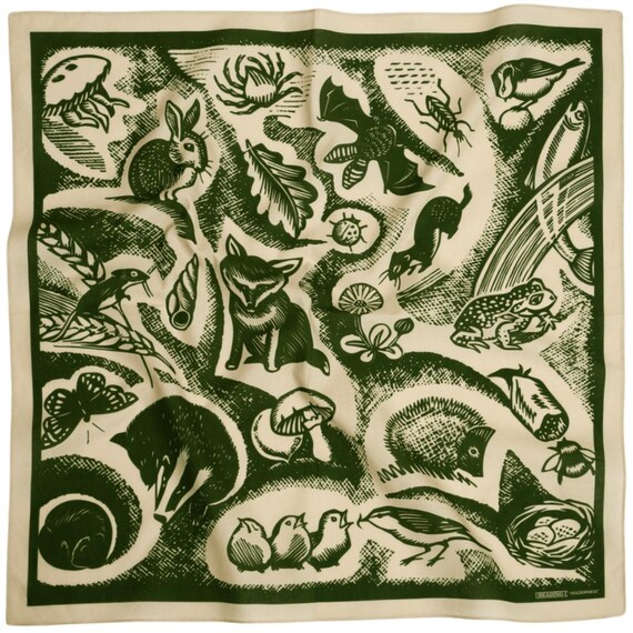 Wilderness Bandana - Vintage Inspired Cotton Print (Tan, Green)