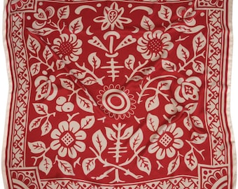Emblem Silky Scarf - Vintage Print Silky Accessory (Red)