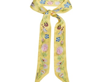 Sunbeam Skinny Scarf - Vintage Print Silky Accessory (Yellow)