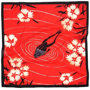 Japanese Frog Bandana - Book Inspired 24&quot; Natural Cotton | Cute Hair Scarf | Wall Tapestry | Patterned |  Book | Neckerchief | Large | Red