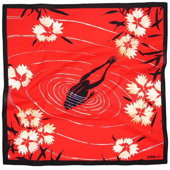 Japanese Frog Bandana – 24" Natural Cotton Hair Scarf, Wall Art