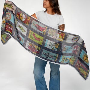Vintage Tarot Card Scarf - Cotton Blend, Fortune Teller Design