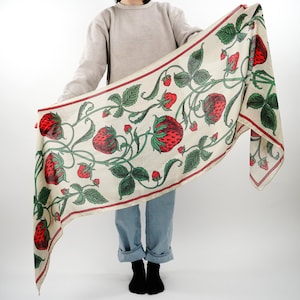 Strawberry Scarf - Book Inspired - Soft Cotton Blend | Red and Cream Accessory | Cute Fruit Design | Booklover Gift | All Season | Large