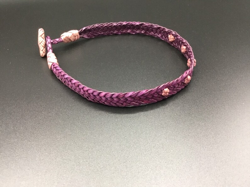 Made to order; Leather choker; Purple and pink kangaroo choker; Women/'s choker; Hand braided and knotted; Marlingspike Knotting