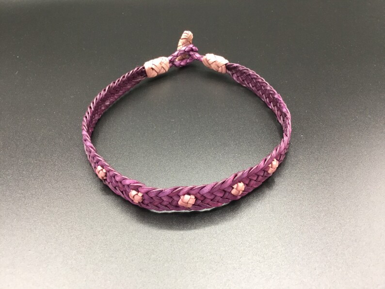 Made to order; Leather choker; Purple and pink kangaroo choker; Women/'s choker; Hand braided and knotted; Marlingspike Knotting