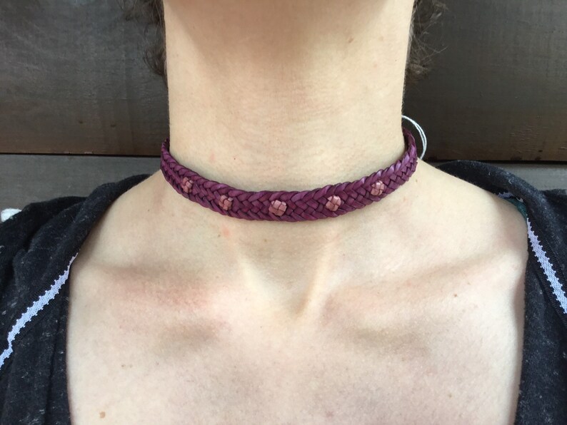 Made to order; Leather choker; Purple and pink kangaroo choker; Women/'s choker; Hand braided and knotted; Marlingspike Knotting