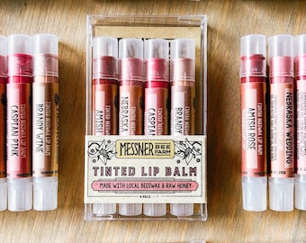 Tinted Lip Balm Collection of 4 Lip Tints - Raw Honey and Beeswax Lip Balm