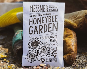 Honeybee Sunflower Seed Packet - Lemon Queen, Dwarf Sunspot, Black Oil, Dwarf Sungold, Wild Sunflower, and Giant Teddy Bear