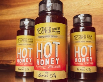 Hot Honey "With a Sting!"/ 10oz / Kansas City Honey / Great with Chicken & Waffles, Salmon, Veggies, BBQ, and cheeseboards!