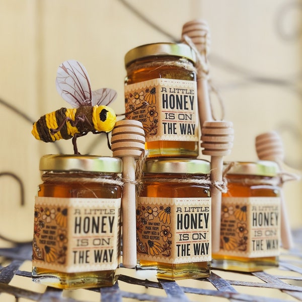 A Little Honey Is On The Way Honey Jar and Dipper - Baby Shower/Sprinkle Favors