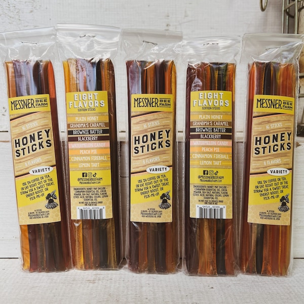 Honey Sticks Variety Pack! 2 of each - Wildflower, Grandma's Caramel, Brownie Batter, Blackberry, Watermelon Candy, Cinnamon, Lemon Tart!