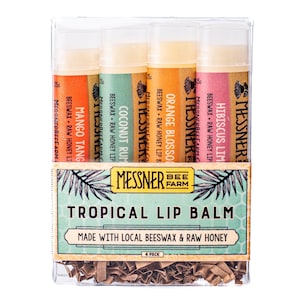 Tropical Collection of 4 Lip Balms - Raw Honey and Beeswax Lip Balm!