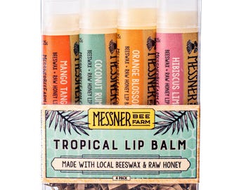 Tropical Collection of 4 Lip Balms - Raw Honey and Beeswax Lip Balm!