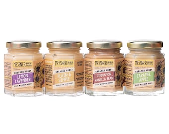 3oz. Sampler Pack - Try Cinnamon Vanilla Bean, Lemon Lavender, Plain + Simple & Caramel Apple Creamed Honey Flavors!