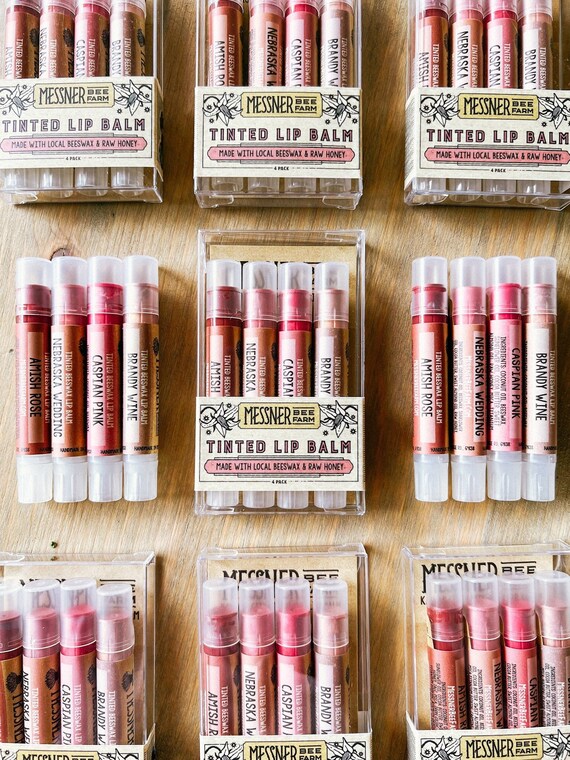 Tinted Lip Balm Collection of 4 Lip Tints Raw Honey and Beeswax Lip Balm 