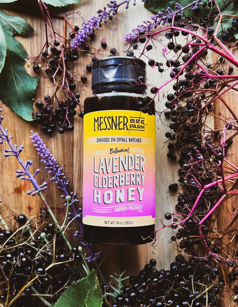 Lavender Elderberry Infused Honey / Fruity and Floral / 10oz image 1