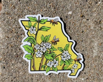 Missouri State Flower and State Insect Sticker - Vinyl - Celebrate the bees and native flowers!