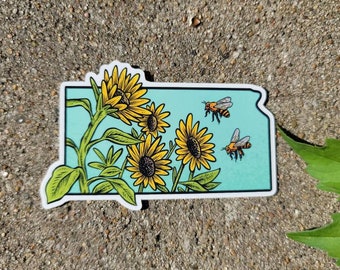 Kansas State Flower and State Insect Sticker - Vinyle - Célébrez les abeilles et les fleurs indigènes !