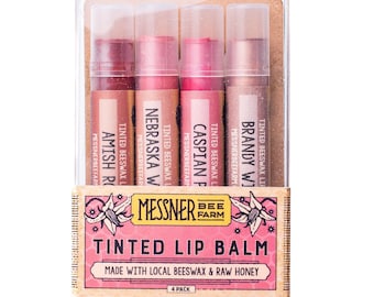 Tinted Lip Balm Collection of 4 Lip Tints - Raw Honey and Beeswax Lip Balm