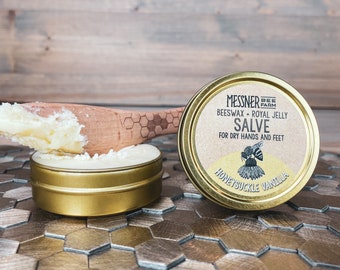 Hands and Feet Salve - Honeysuckle Vanilla- made with Beeswax and Royal Jelly - 2oz