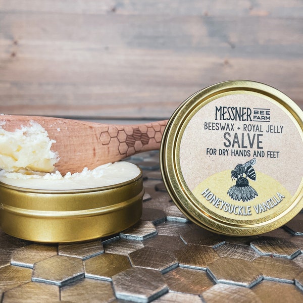Hands and Feet Salve - Honeysuckle Vanilla- made with Beeswax and Royal Jelly - 2oz