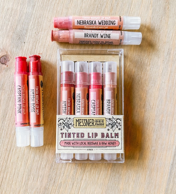 Tinted Lip Balm Collection of 4 Lip Tints Raw Honey and Beeswax Lip Balm 