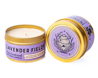 Vela de 113 g (4 oz) con aroma a campos de lavanda - Elaborada con cera de soja, cera de abeja y coco - ¡Sin parafina!