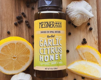 Roasted Garlic Citrus Infused Honey / Savory and Zesty / 10oz