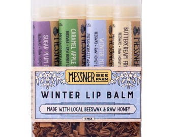 WINTER Collection of 4 Lip Balms - Raw Honey and Beeswax Lip Balm
