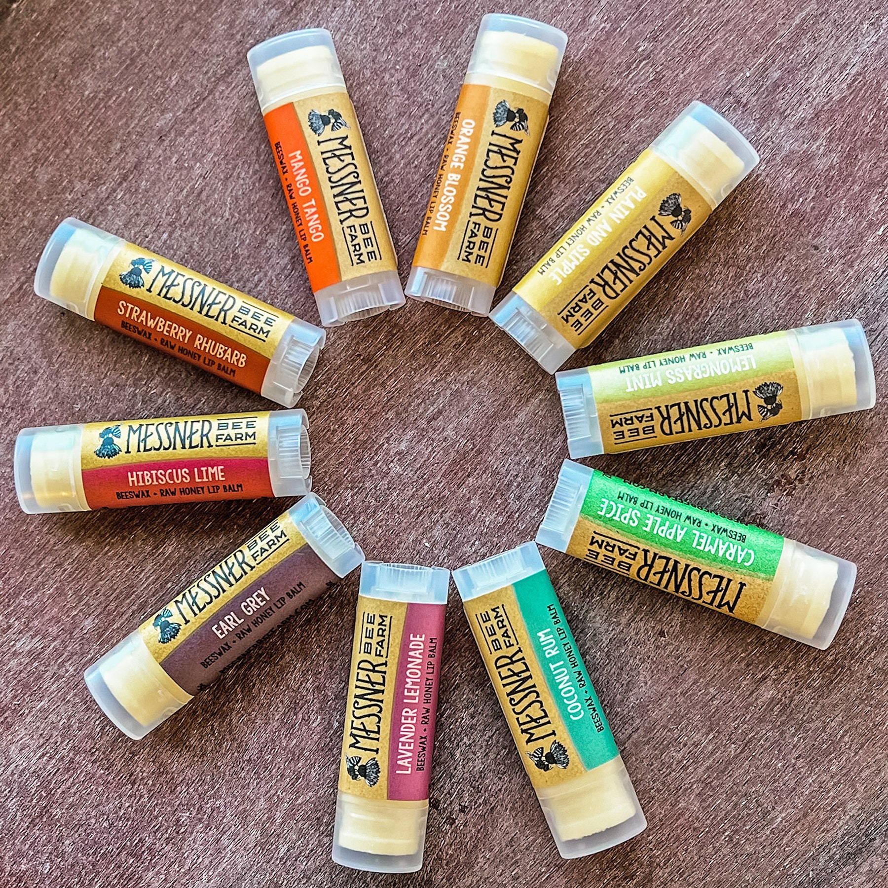 Set of 10 Lip Balms Raw Honey and Beeswax Lip Balm