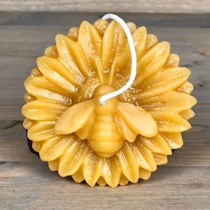 Sunflower and Bee Floating Candle - 100% Beeswax Candle