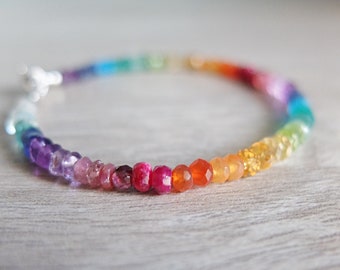 Rainbow gemstone bracelet, shaded multi color bracelet