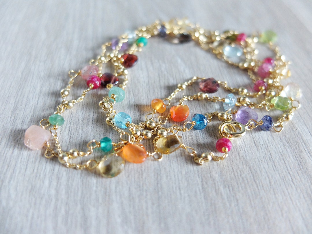 Long Multi Gemstone Gold Filled Necklace With Tourmaline - Etsy