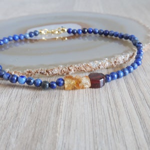 Lapis lazuli  bracelet with  Garnet disc and Citrine rondelles